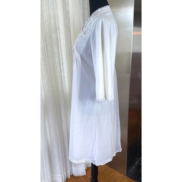 Vintage 80s robe, white and pink delicate night gown, FrenchMaid - Picture 4 of 9